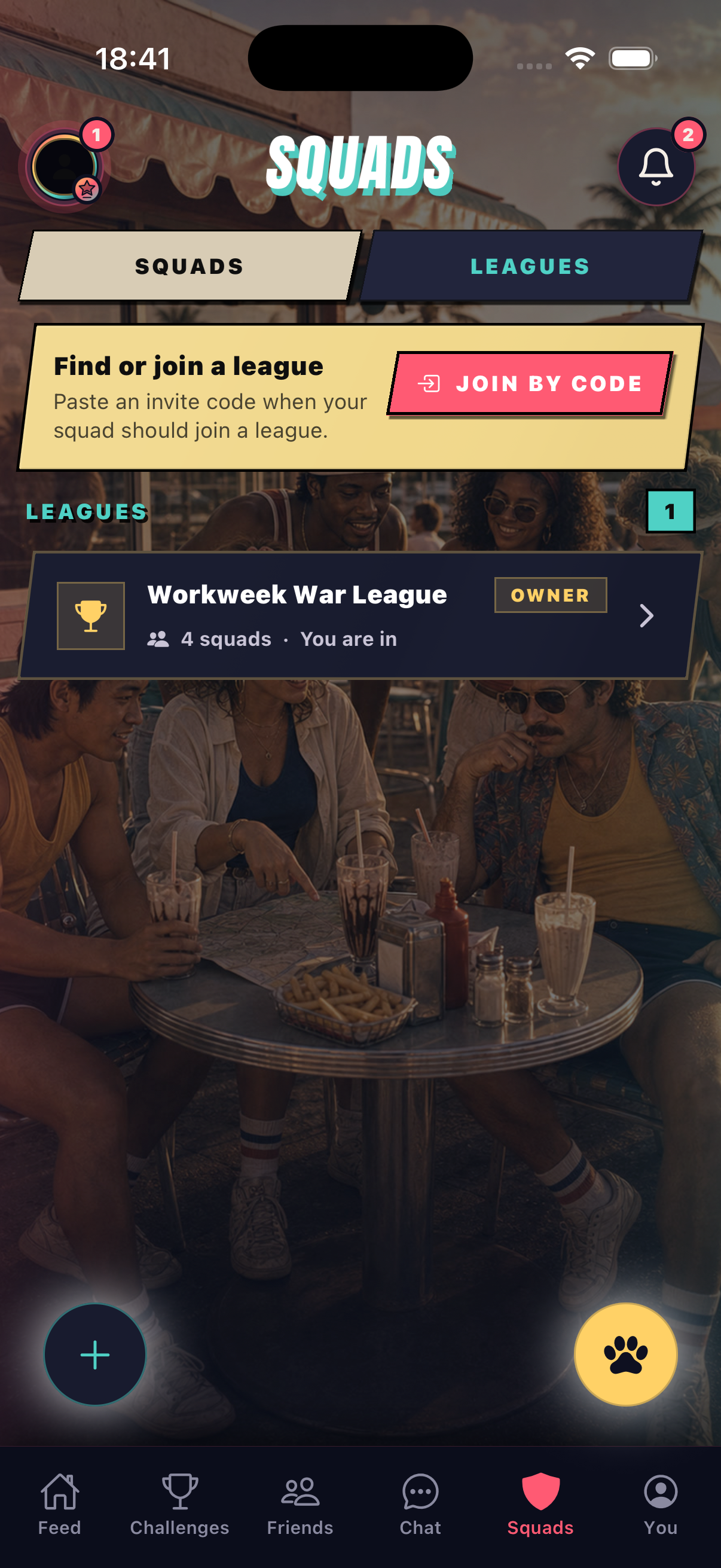 BEARSCAR squads and leagues screen for group fitness rivalries and standings