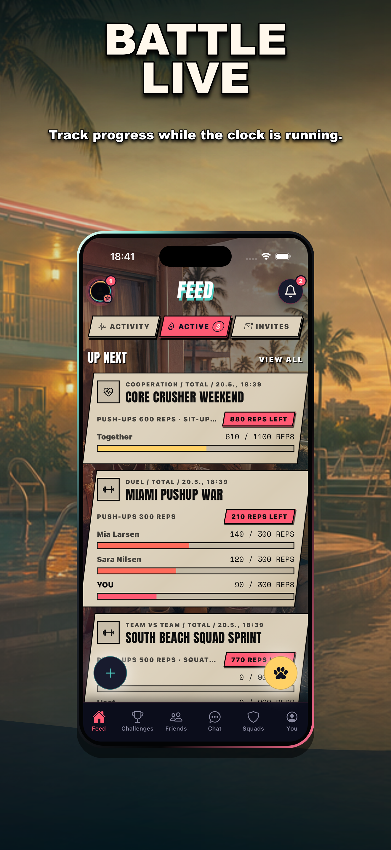 BEARSCAR battle screen showing live challenge progress between friends
